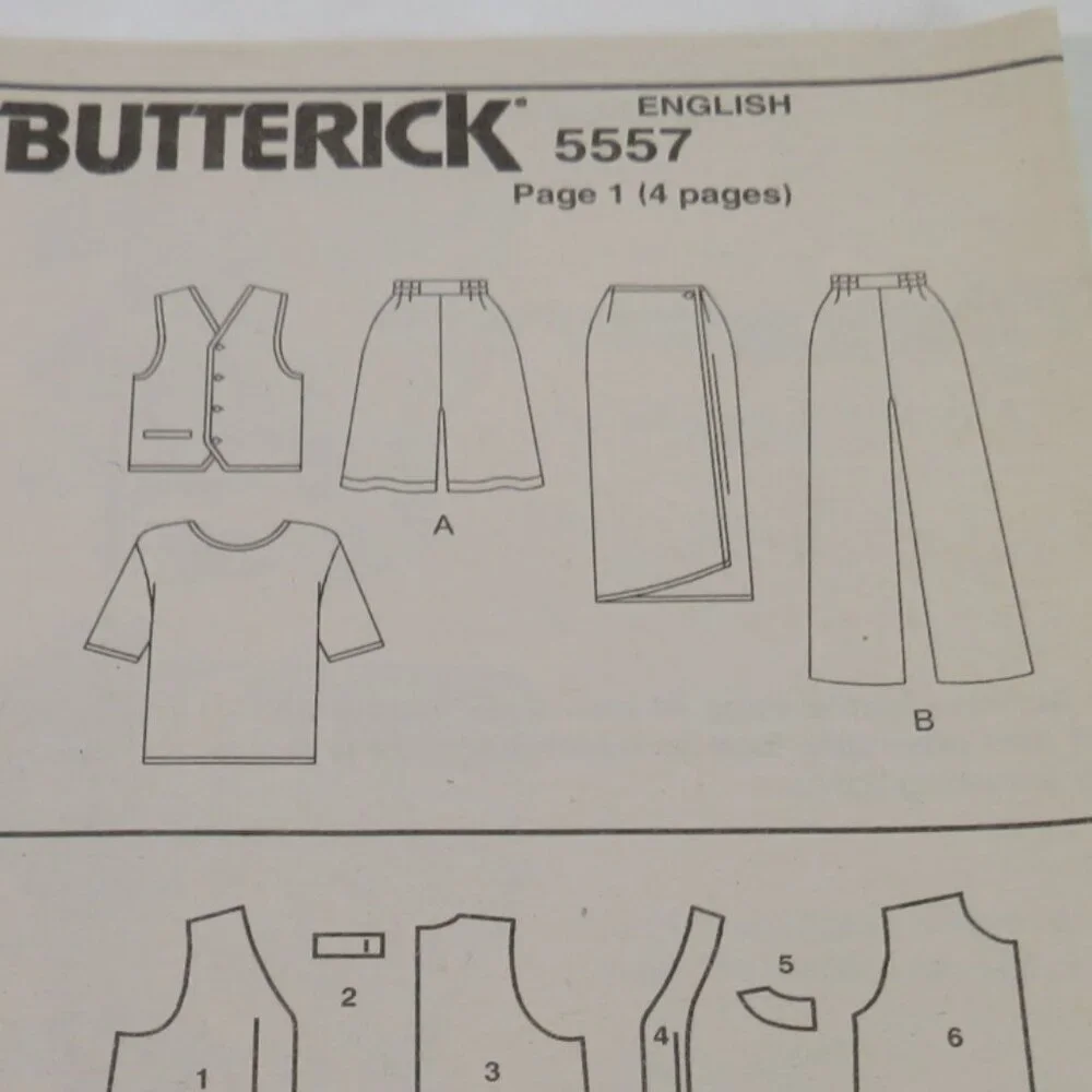 butterick 5557 UNCUT vest, top, skirt, pants, shorts sewing pattern